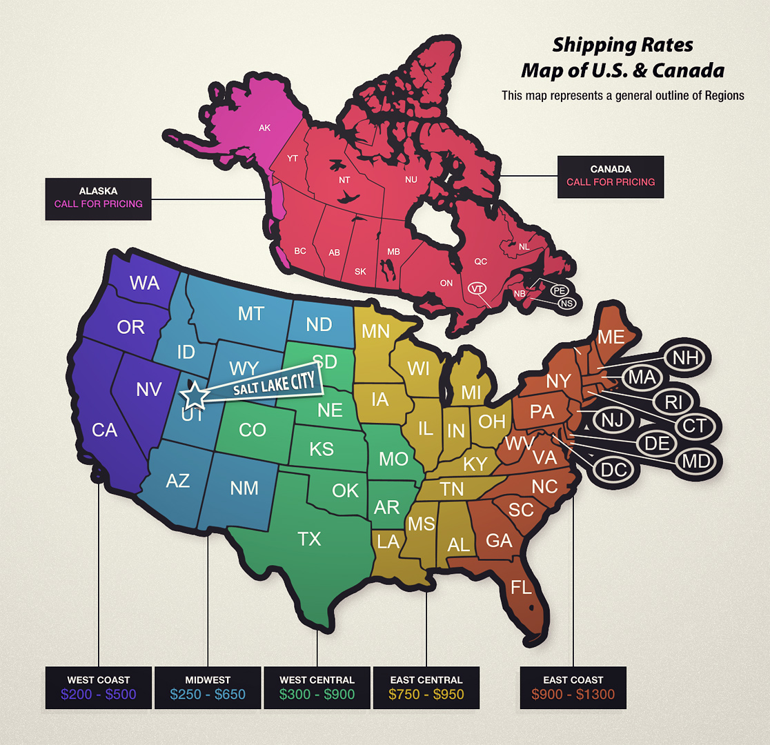 Shipping Rates Map of U.S. & Canada